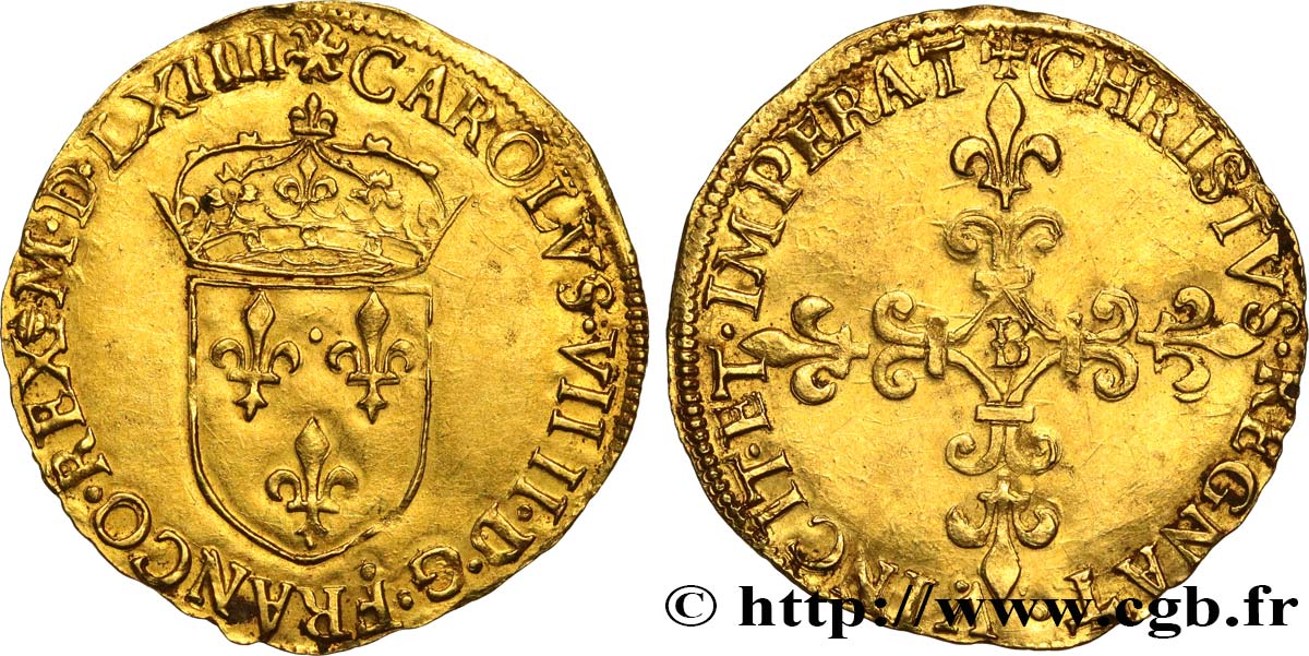CHARLES IX Écu d or au soleil, 1er type 1564 Rouen AU