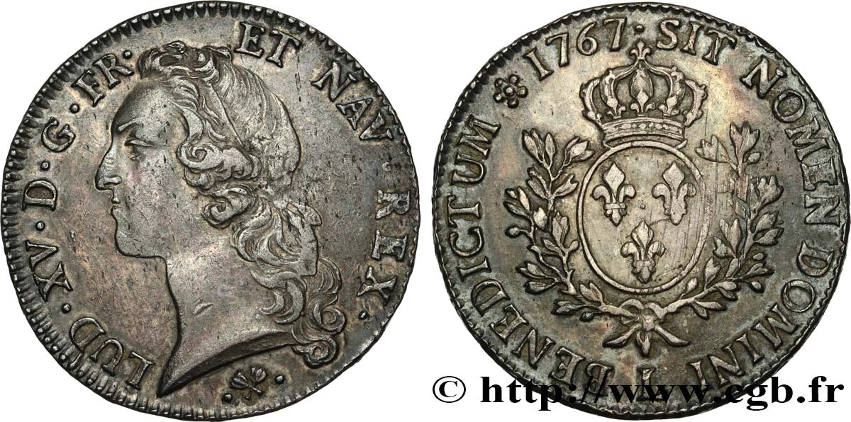 LOUIS XV  THE WELL-BELOVED  Écu aux branches d’olivier, tête ceinte d’un bandeau 1767 Bayonne MBC+