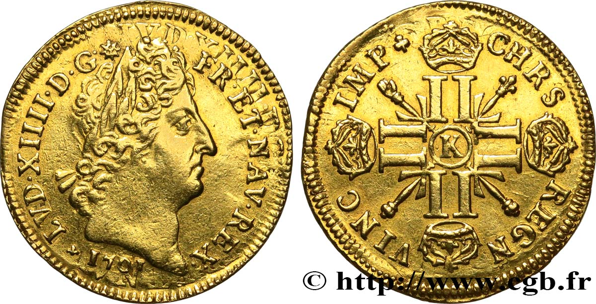 LOUIS XIV  THE SUN KING  Louis d’or aux huit L et aux insignes 1701  Bordeaux q.SPL