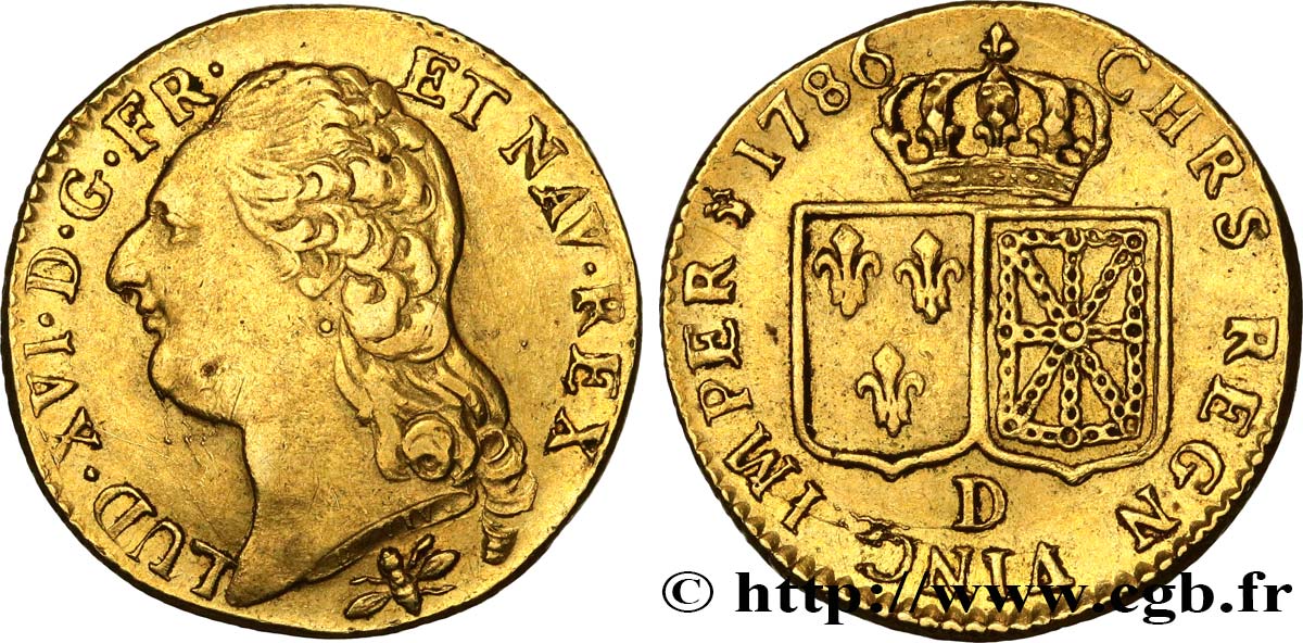 LOUIS XVI Louis d or aux écus accolés 1786 Lyon XF/AU