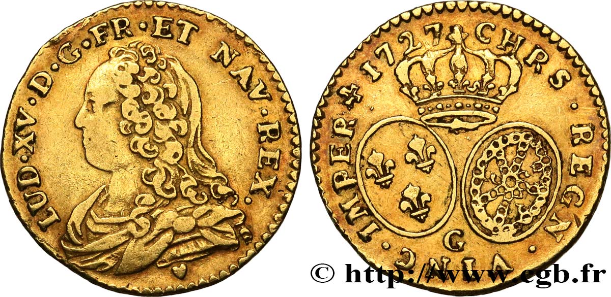 LOUIS XV DIT LE BIEN AIMÉ Demi-louis d or aux écus ovales, buste habillé 1727 Poitiers TB+/TTB