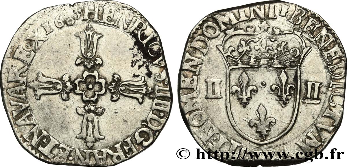 HENRY IV Quart d écu, croix feuillue de face 1605 La Rochelle XF