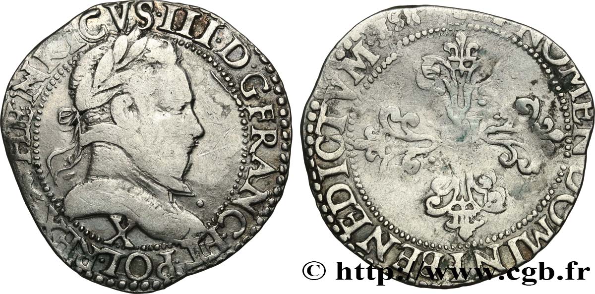 HENRY III Demi-franc au col plat 1587 Amiens BC