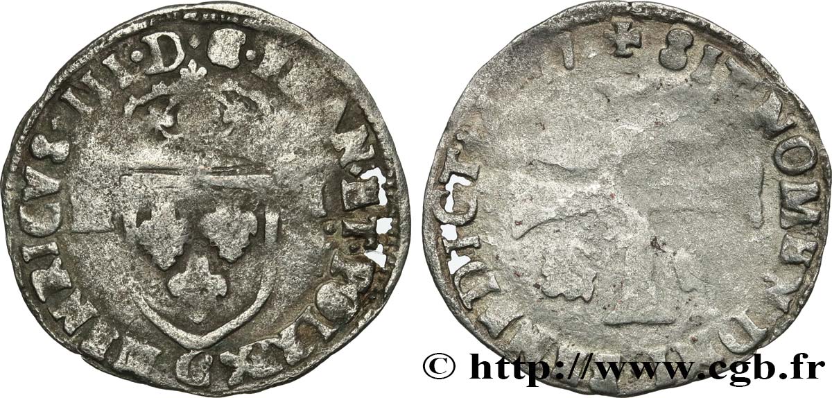 HENRY III Douzain aux deux H, 1er type 1577 Saint-Lô BC