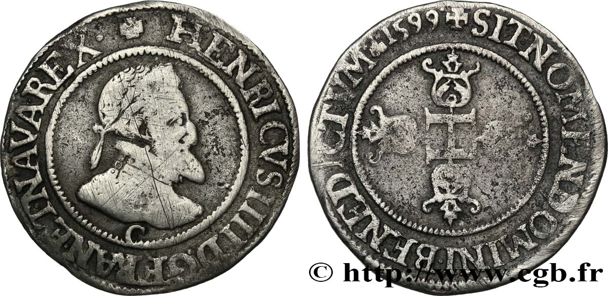 HENRY IV Demi-franc, 1er type de Saint-Lô 1599 Saint-Lô BC+