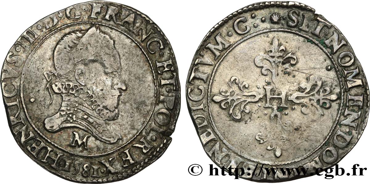 HENRI III Franc au col fraisé 1581 Toulouse TTB