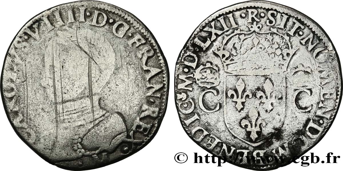 CHARLES IX Teston, 2e type 1562 Toulouse TB