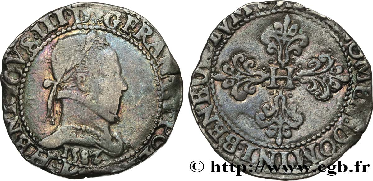 HENRY III Franc au col plat 1582 Bordeaux VF/XF