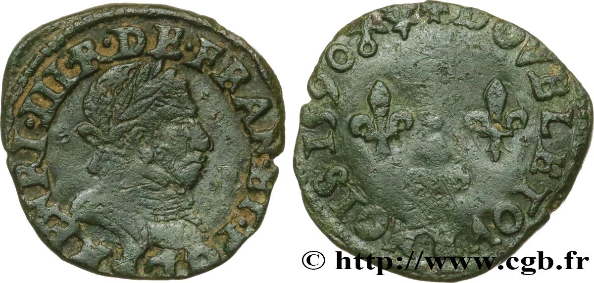 LIGUE. COINAGE AT THE NAME OF HENRY III Double tournois, 1er type de Bayonne 1590 Bayonne fSS