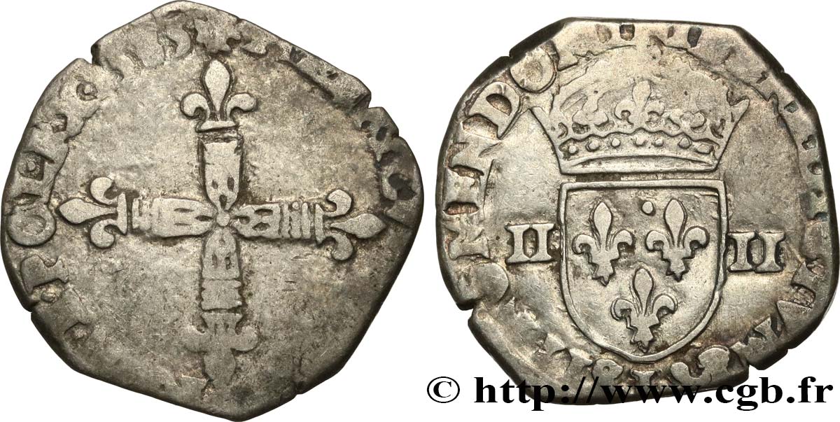 HENRI III Quart d écu, croix de face 1585 Bayonne TB