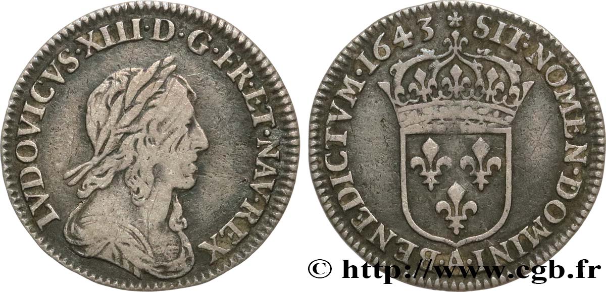 LOUIS XIII  Douzième d écu, buste drapé et cuirassé (2e buste de Jean Warin) 1643 Paris, Monnaie de Matignon fSS/SS