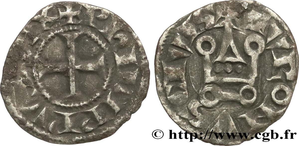 PHILIP III  THE BOLD  AND PHILIP IV  THE FAIR  Obole tournois à l O rond n.d. s.l. VF