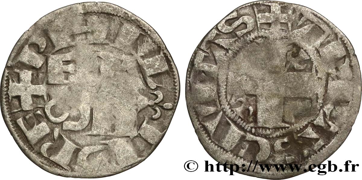 PHILIPPE II DIT  PHILIPPE AUGUSTE  Denier parisis, 1er type c. 1191-1199 Arras TB
