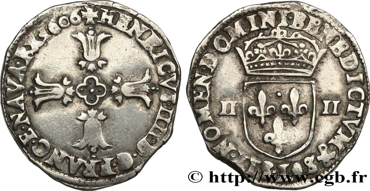 HENRY IV Quart d écu, croix feuillue de face 1606 Bayonne MBC