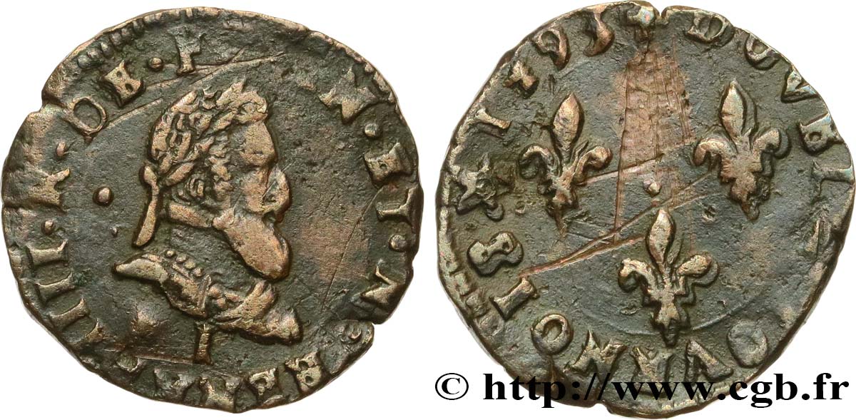 HENRY IV Double tournois, type de Limoges 1593 Limoges SS