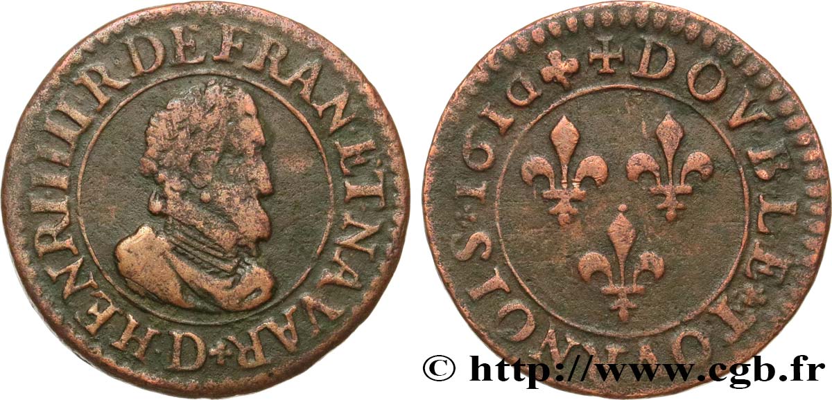 HENRI IV LE GRAND Double tournois, 2e type 1611/0 Lyon TTB