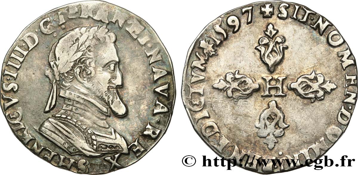 HENRY IV Demi-franc, type de Troyes 1597 Troyes SS