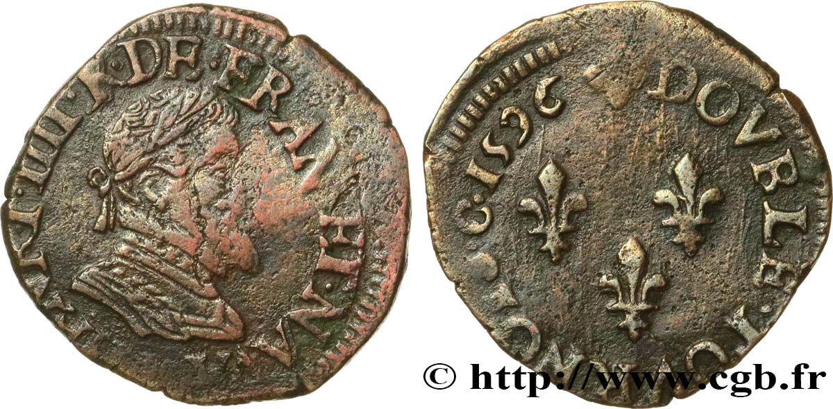 HENRI IV LE GRAND Double tournois, type de Toulouse 1596 Toulouse TB+