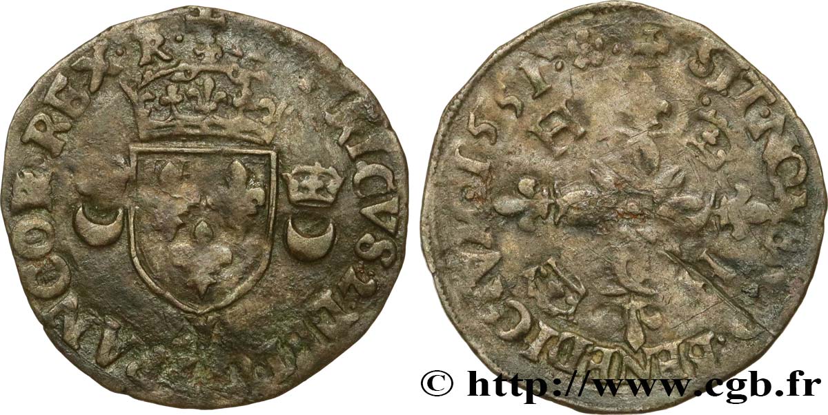 HENRI II Douzain aux croissants 1551 Romans TB