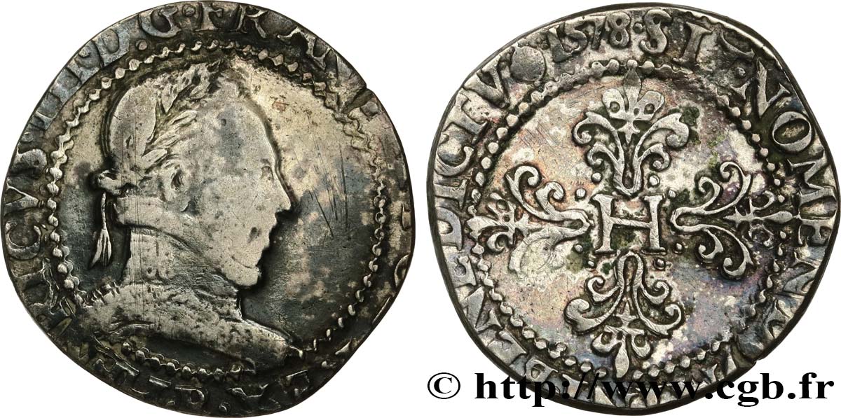 HENRY III Franc au col plat 1578 Rouen MB/q.BB