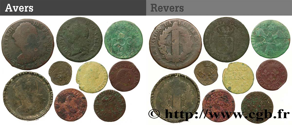 LOTS Lot de 9 monnaies royales n.d. Ateliers divers B