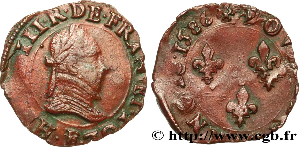 HENRY III Double tournois, 1er type d Angers 1586 Angers XF
