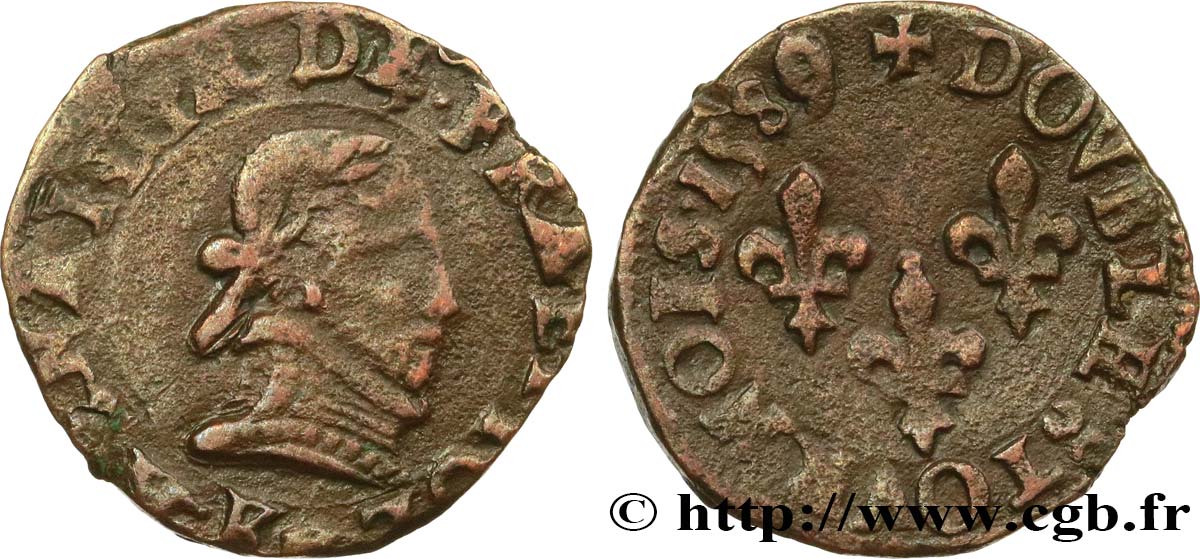 HENRI III Double tournois, 2e type de Bordeaux 1589/0 Bordeaux TB+/TTB