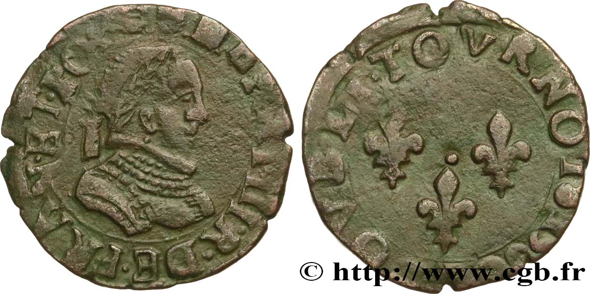 HENRI III Double tournois, 1er type de Dijon 1580 Dijon TTB