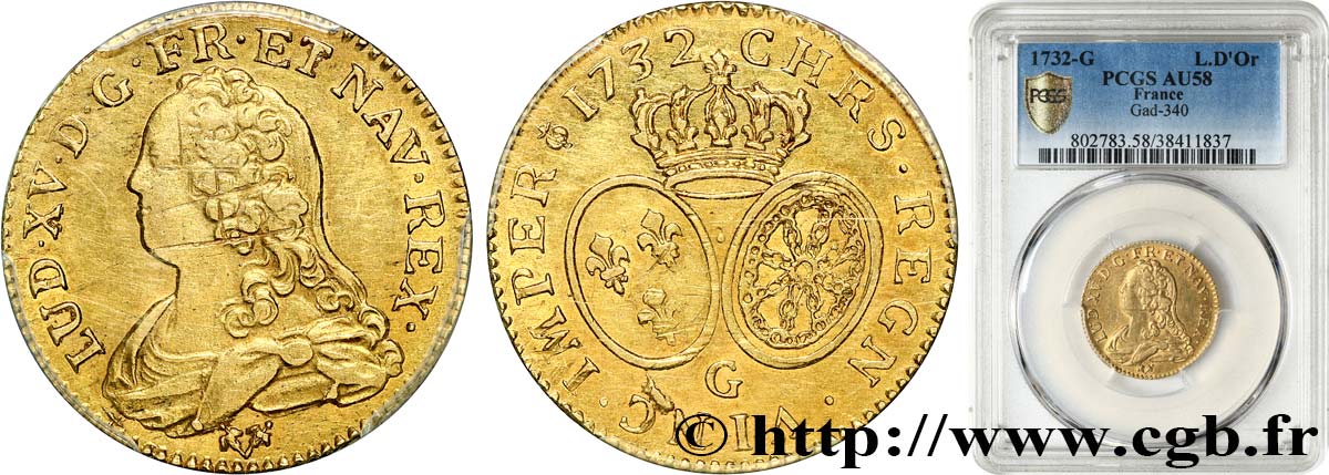 LOUIS XV DIT LE BIEN AIMÉ Louis d or aux écus ovales, buste habillé 1732 Poitiers SUP58