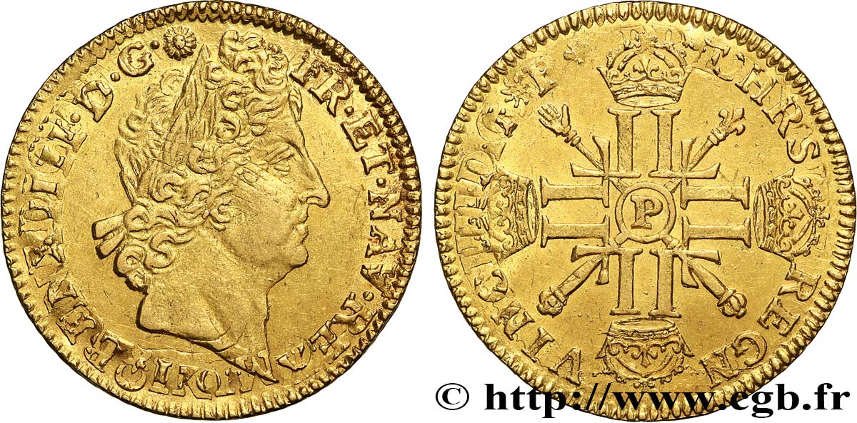 LOUIS XIV  THE SUN KING  Louis d’or aux huit L et aux insignes 1701 Dijon VZ