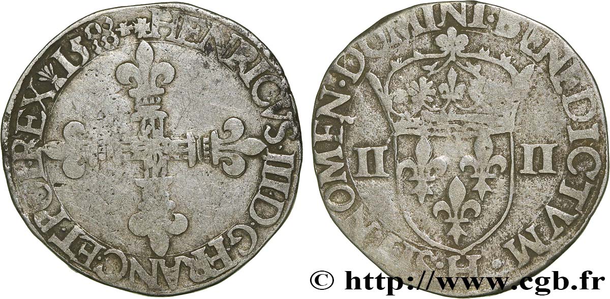 HENRY III Quart d écu, croix de face 1588 La Rochelle q.BB