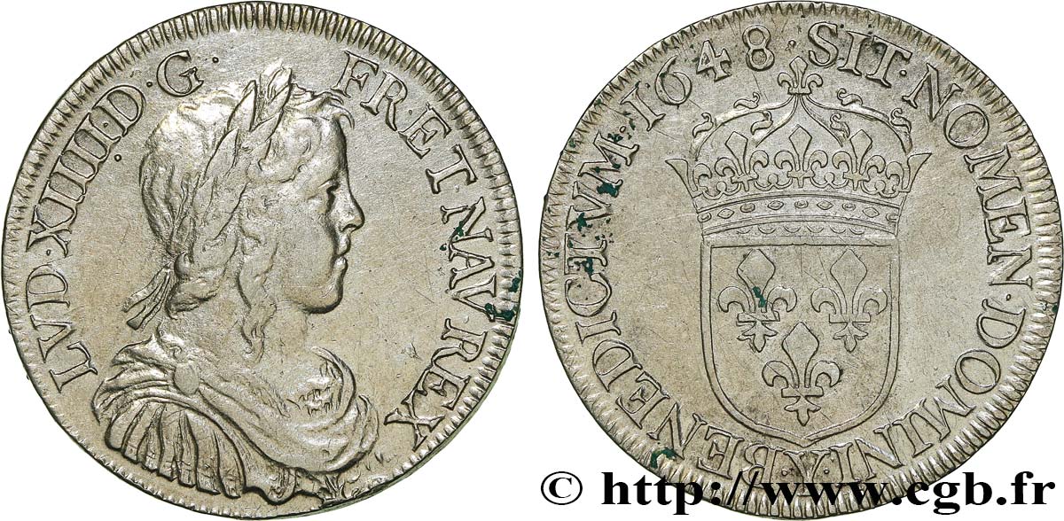 LOUIS XIV  THE SUN KING  Demi-écu à la mèche longue, émission illégale de Thomas Mosnier 1648 Bourges XF