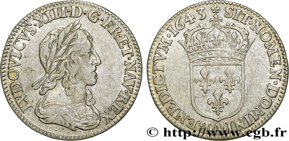 LOUIS XIII  Douzième d écu, buste drapé et cuirassé (2e buste de Jean Warin) 1643 Paris, Monnaie de Matignon SS