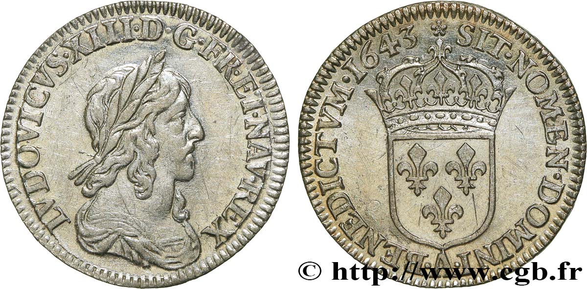 LOUIS XIII  Douzième d écu, buste drapé et cuirassé (2e buste de Jean Warin) 1643 Paris, Monnaie de Matignon q.SPL
