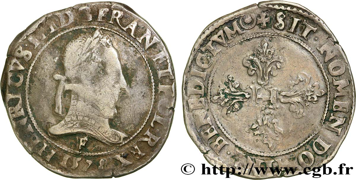 HENRY III Franc au col plat 1578 Angers VF/VF