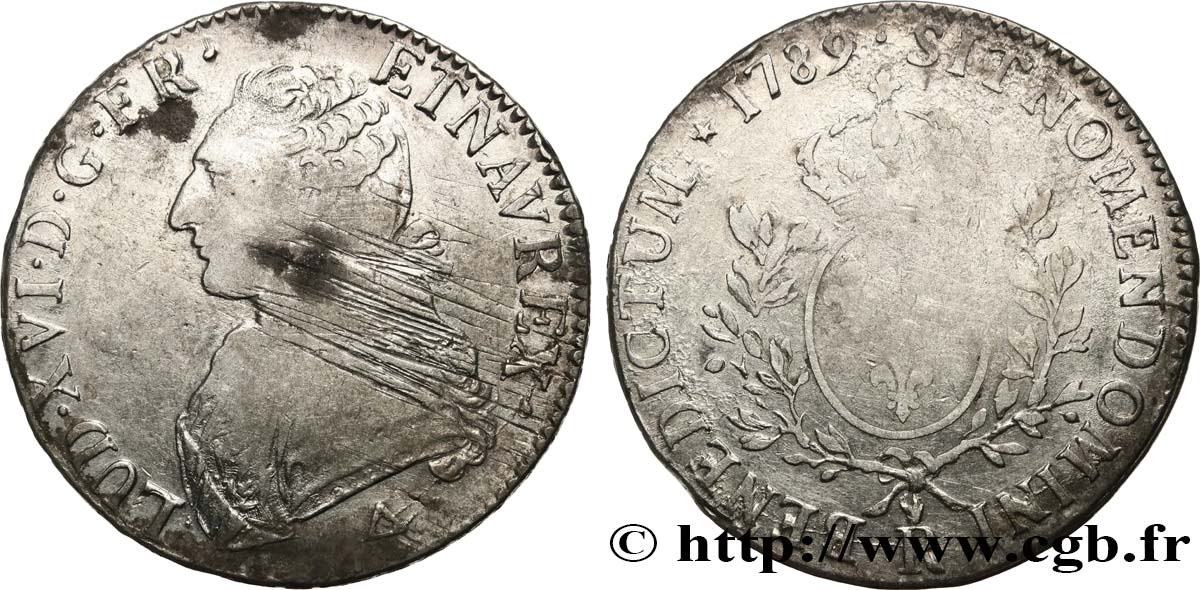 LOUIS XVI Écu aux branches d olivier 1789 Orléans VF