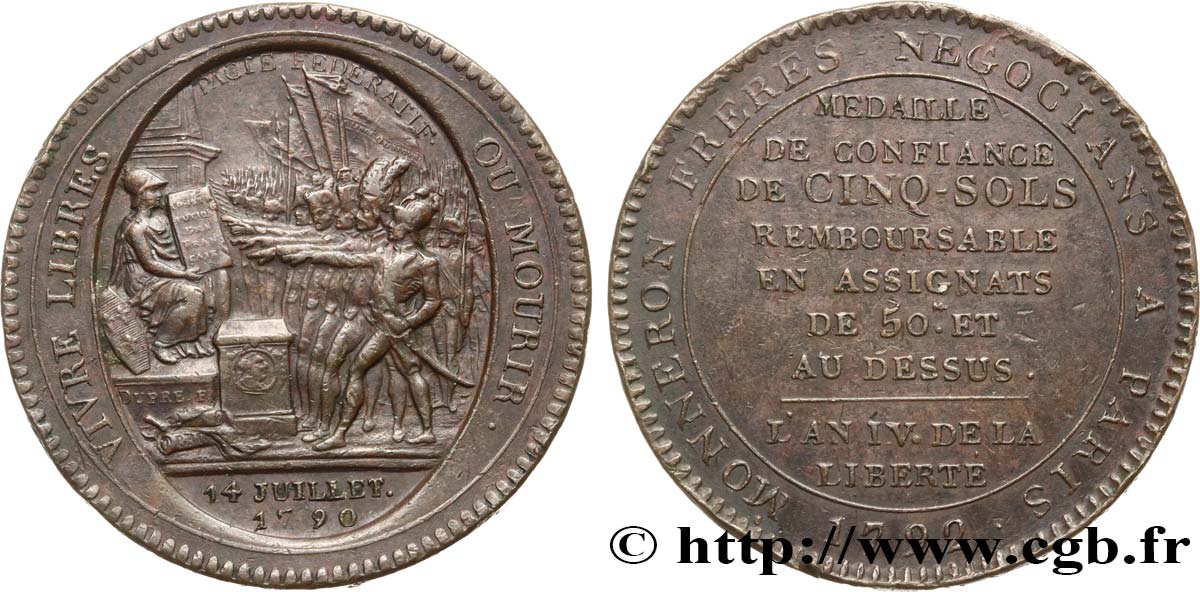 REVOLUTION COINAGE Monneron de 5 sols au serment (An IV), 3e type 1792 Birmingham, Soho XF