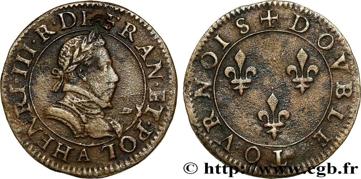 HENRY III Double tournois, 1er type de Paris n.d. Paris, Moulin des Étuves SS