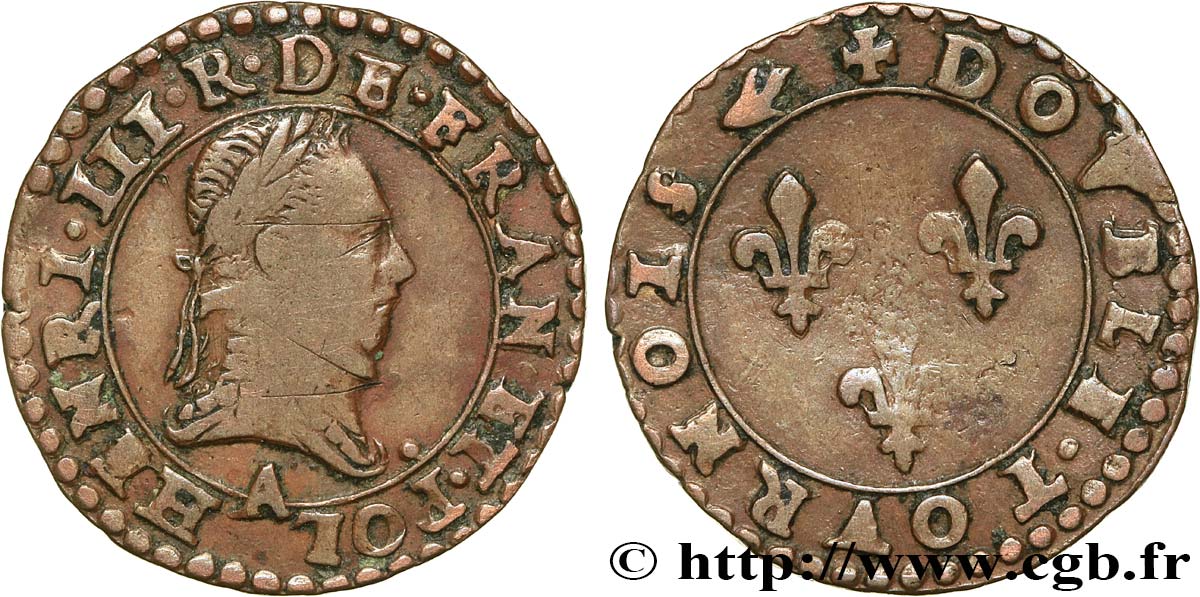 LIGUE. COINAGE AT THE NAME OF HENRY III Double tournois n.d. Paris fSS/SS