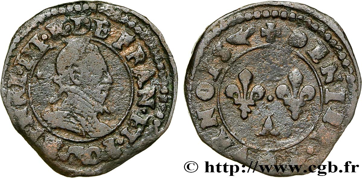 LIGUE. COINAGE AT THE NAME OF HENRY III Denier tournois, 3e type de Paris, frappé au marteau n.d. Paris BC/BC+