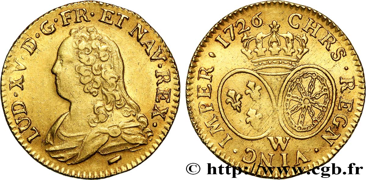 LOUIS XV DIT LE BIEN AIMÉ Louis d or aux écus ovales, buste habillé 1726 Lille SUP