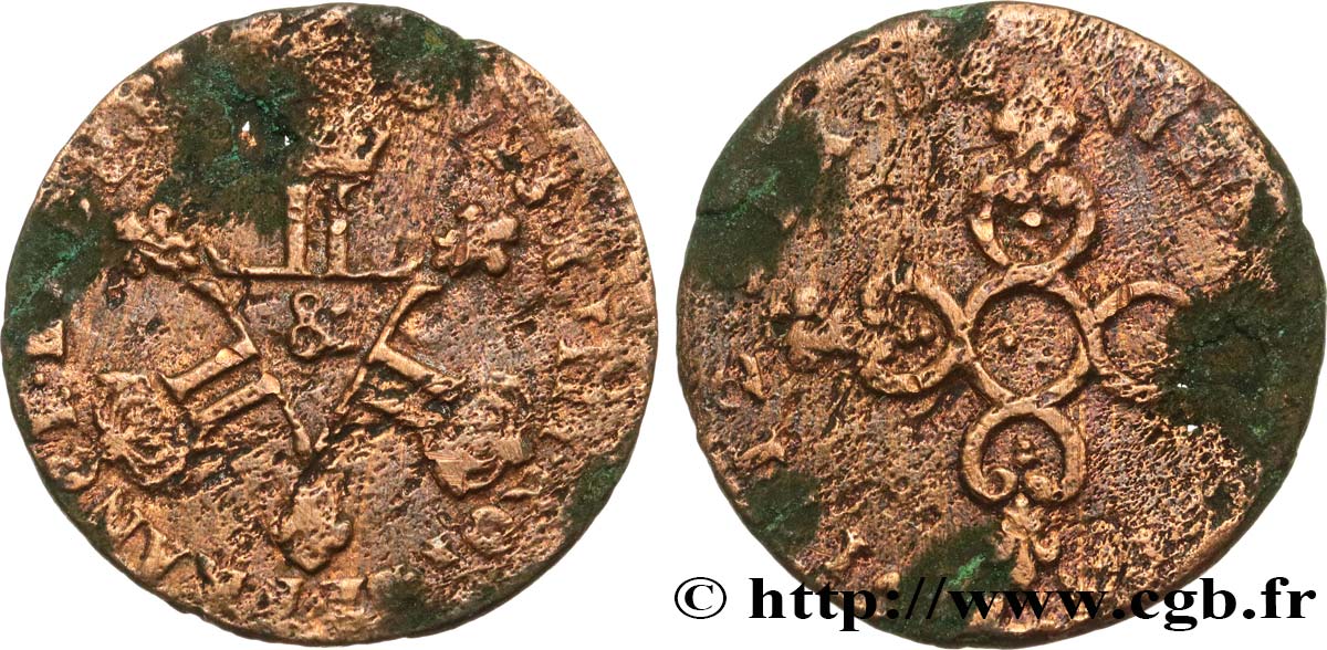 LOUIS XIV LE GRAND OU LE ROI SOLEIL Six deniers dits  Dardennes  1712 Aix-en-Provence B+
