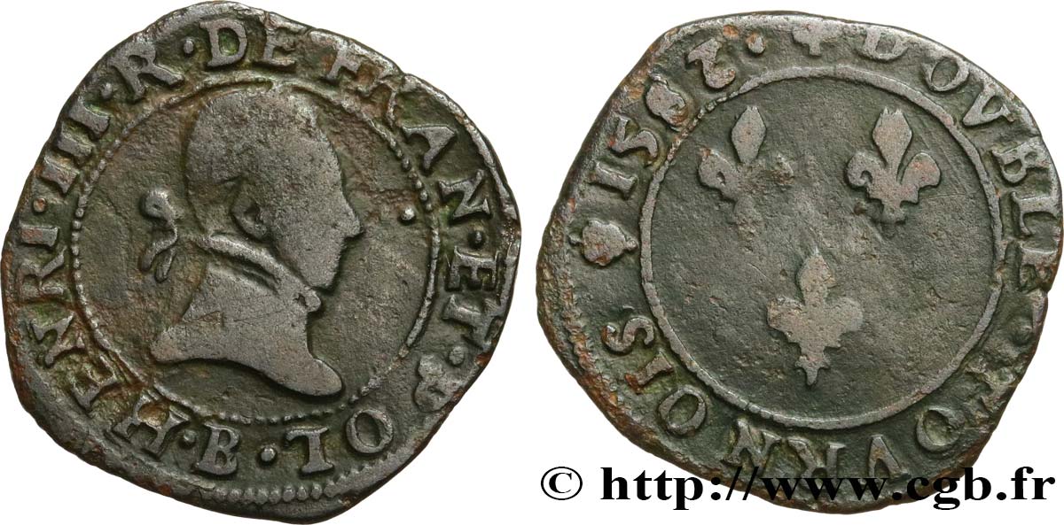 HENRI III Double tournois, type de Rouen 1582 Rouen TB