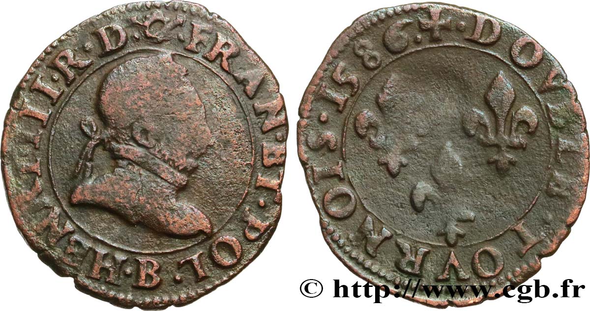 HENRI III Double tournois 1586 Rouen TB+