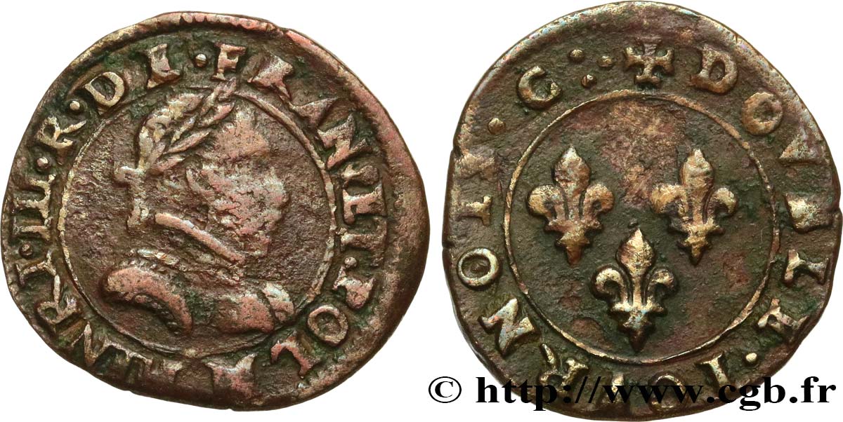 LIGUE. COINAGE AT THE NAME OF HENRY III Double tournois, type de Toulouse n.d. Toulouse q.BB/BB