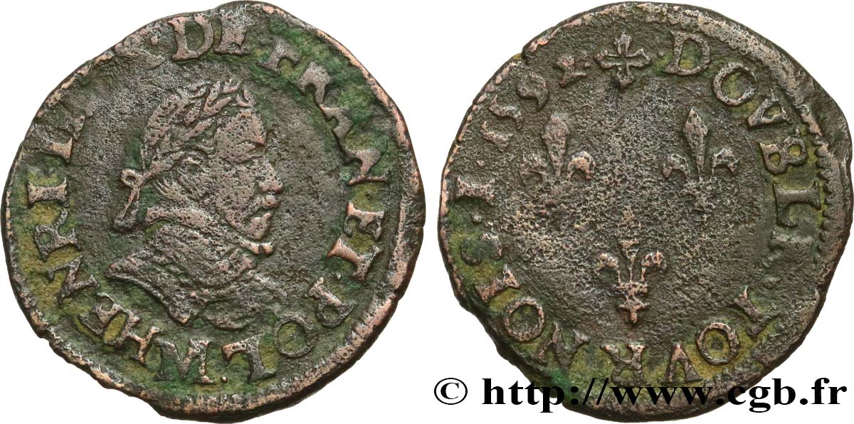 LIGUE. COINAGE AT THE NAME OF HENRY III Double tournois, type de Toulouse 1592 Toulouse MBC