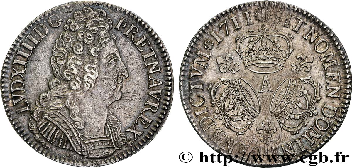 LOUIS XIV  THE SUN KING  Écu aux trois couronnes 1711 Paris EBC