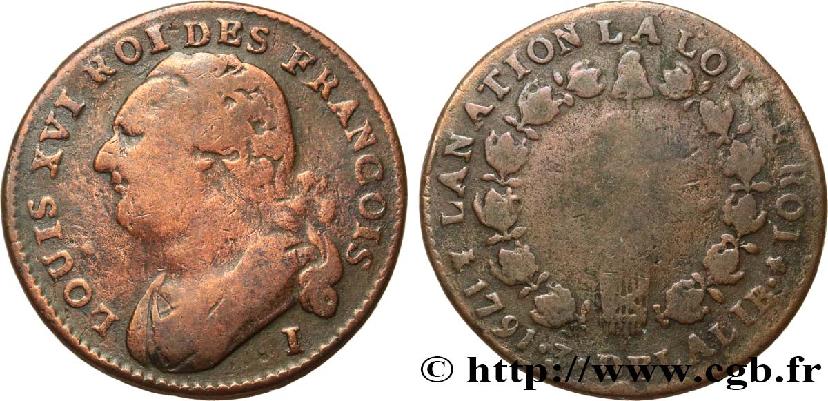 LOUIS XVI (MONARQUE CONSTITUTIONNEL)  12 deniers dit  au faisceau , type FRANCOIS 1791 Limoges TB