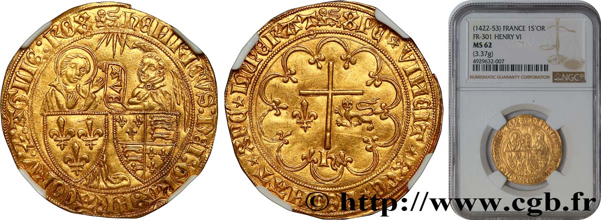 HENRY VI DE LANCASTRE - ROI DE FRANCE (1422-1453) - ROI D ANGLETERRE (1422-1461) et (1470-1471) Salut d or n.d. Rouen SUP62