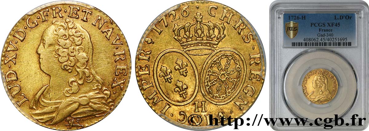 LOUIS XV DIT LE BIEN AIMÉ Louis d or aux écus ovales, buste habillé 1726 La Rochelle TTB45
